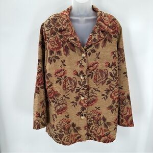 VTG Sag Harbor Tapestry Blazer Jacket Womens Plus 20W Tan Floral Buttons FLAWS
